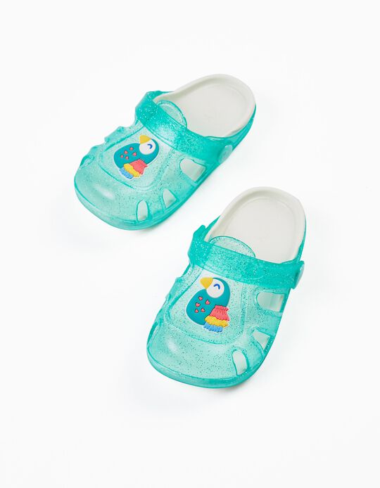 Sandálias Clogs para Bebé Menina 'Papagaio ZY Delicious', Verde Água