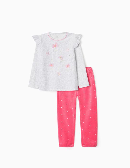 Velour Pyjamas for Girls 'Butterflies', Grey/Pink