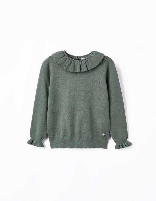 Knitted Jumper with Ruffles for Girls, Green