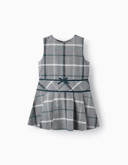 Dress in Cotton with Checkered Pattern for Baby Girls, Grey