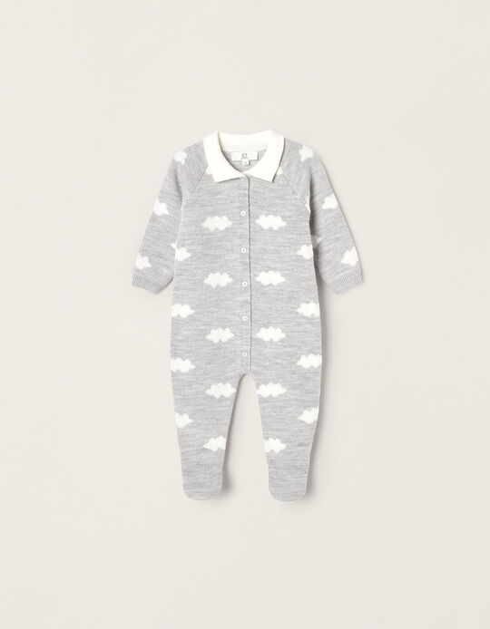 Knitted Jumpsuit for Newborn Baby Boys 'Clouds', Grey/White