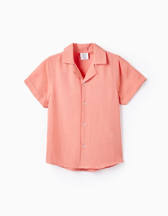 Short Sleeve Linen Shirt for Boys, Coral