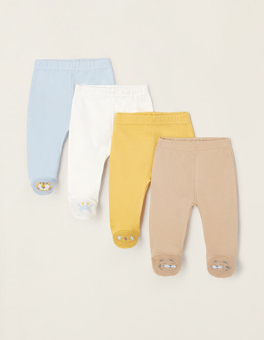 Pack 4 Pantalones Con Pies de Algodón para Bebé 'Animales', Multicolor