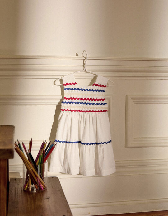Dress in Cotton for Baby Girls, White/Red/Blue