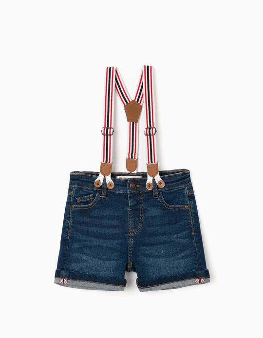 Denim Shorts with Braces for Baby Boys, Blue