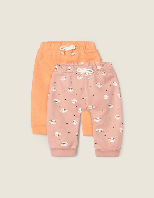 2 Trousers for Newborn Baby girls 'Meerkitty', Pink/Orange