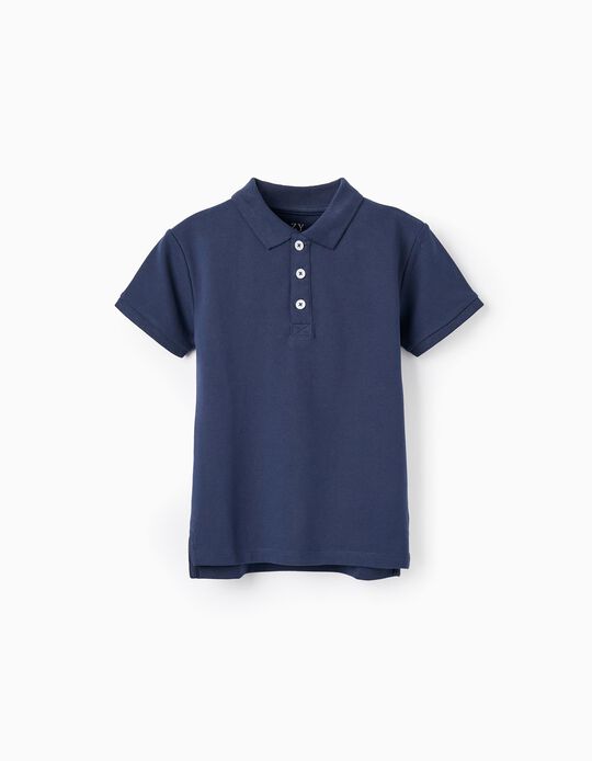 Short Sleeve Polo in Cotton Piqué for Boys, Dark Blue