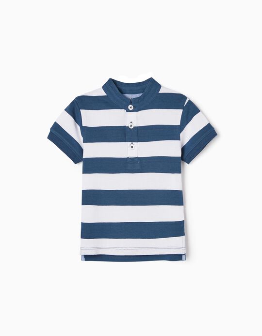 Striped Cotton Polo-Shirt for Baby Boys, Blue/White