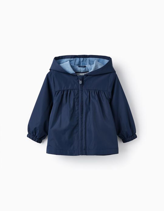 Windbreaker Jacket with Hood for Baby Girls, Dark Blue