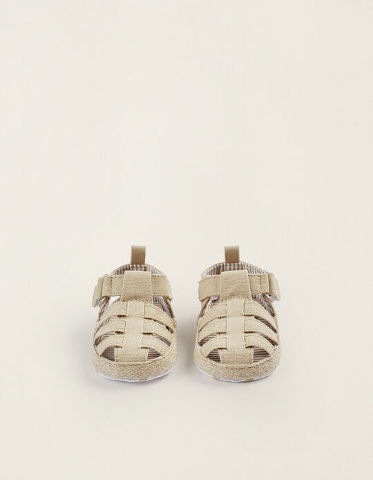 Fabric Strappy Sandals for Newborn Boys, Beige
