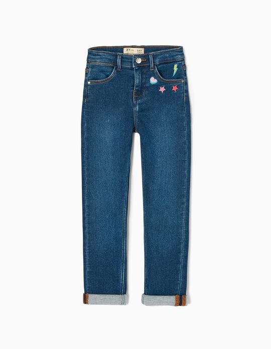 Jeans with Embroidery for Girls 'Skinny Fit', Dark Blue 