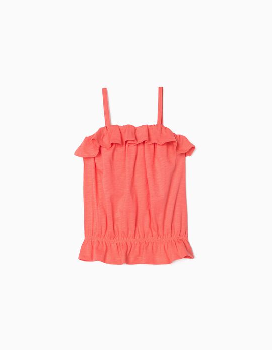 Strappy Top with Ruffles for Girls, Coral
