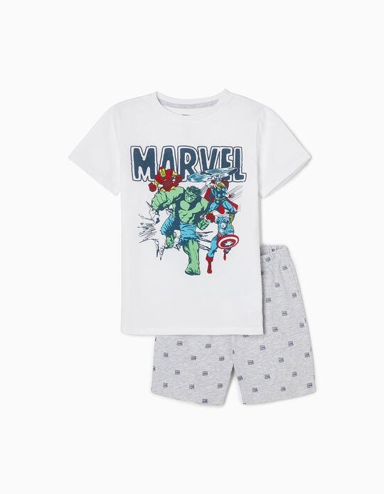 Pyjama en Coton T-shirt + Short Garçon 'Avengers', Blanc/Gris