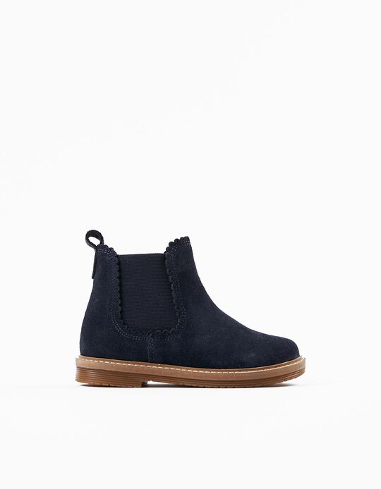 Suede Leather Boots for Baby Girls, Dark Blue