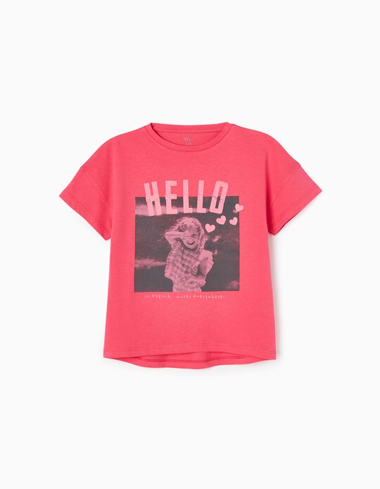 T-shirt en Coton Fille 'Hello', Rose