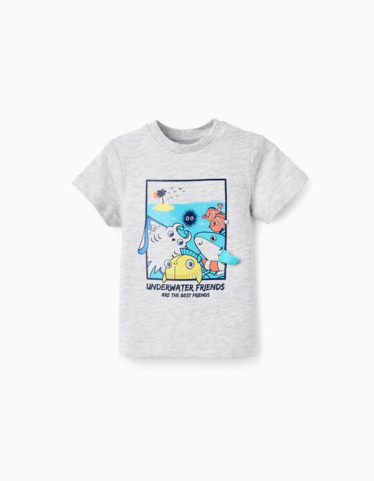 Comprar Online T-shirt de Algodão com Estampado para Bebé Menino 'Amigos&Mar', Cinza