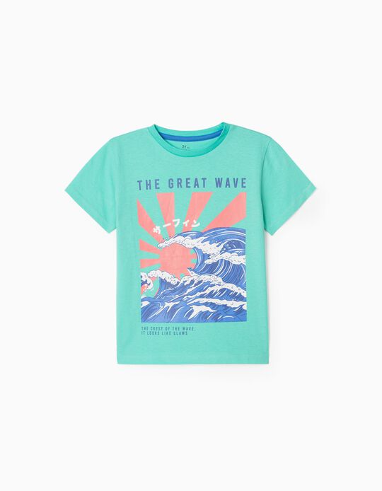 T-Shirt Garçon 'Wave', Vert D'Eau
