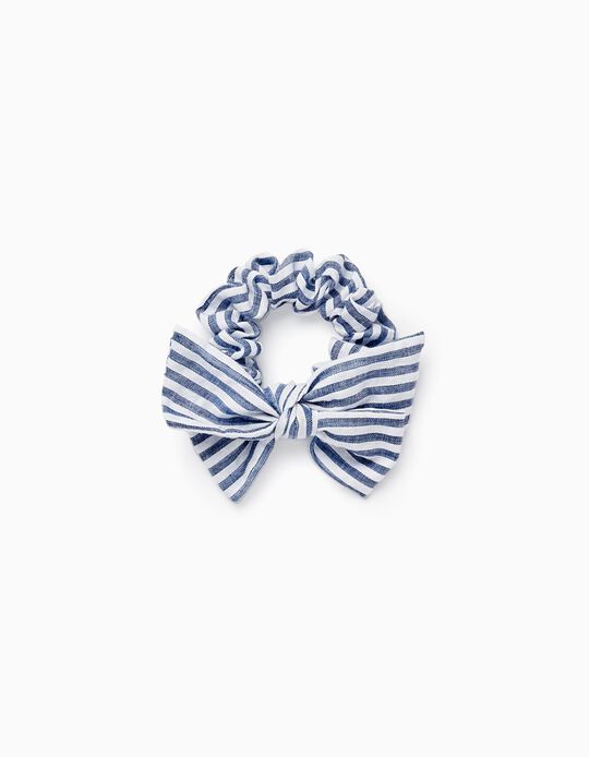 Comprar Online Elástico Scrunchie às Riscas com Laço para Bebé e Menina, Azul/Branco