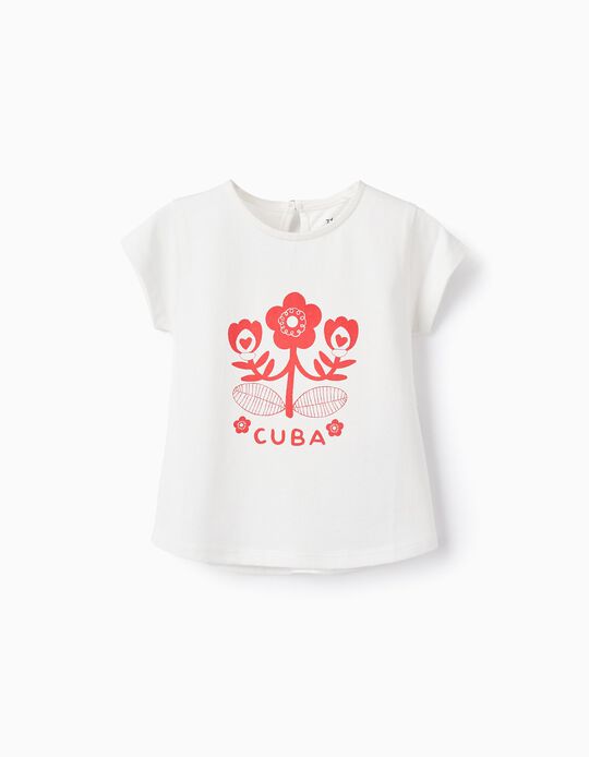 T-shirt de Algodão para Bebé Menina 'Cuba', Branco