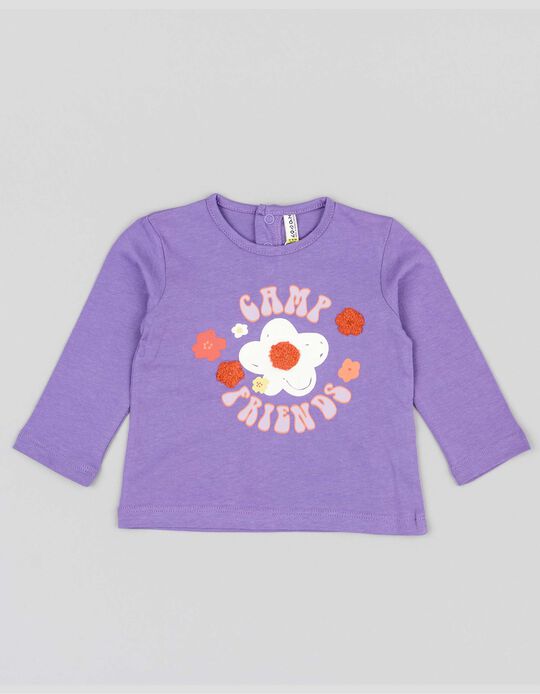 T-Shirt de Algodão para Bebé Menina 'Camp Friends', Lilás Escuro