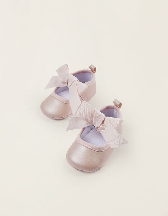 Ballet Pumps with Bow for Newborn Baby Girls, Pink