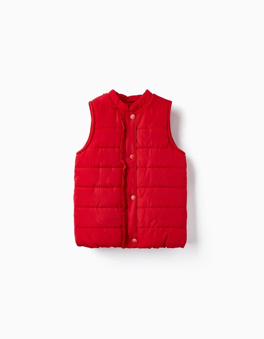 Buy Online Quilted Vest with Ruffles and Fleece Lining for Girls, Red