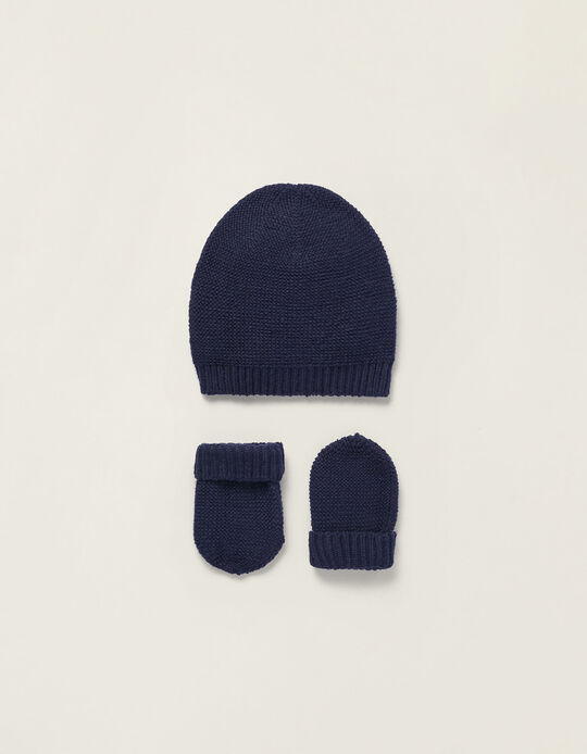 Comprar Online Pack Gorro + Luvas de Malha para Recém-Nascido, Azul Escuro