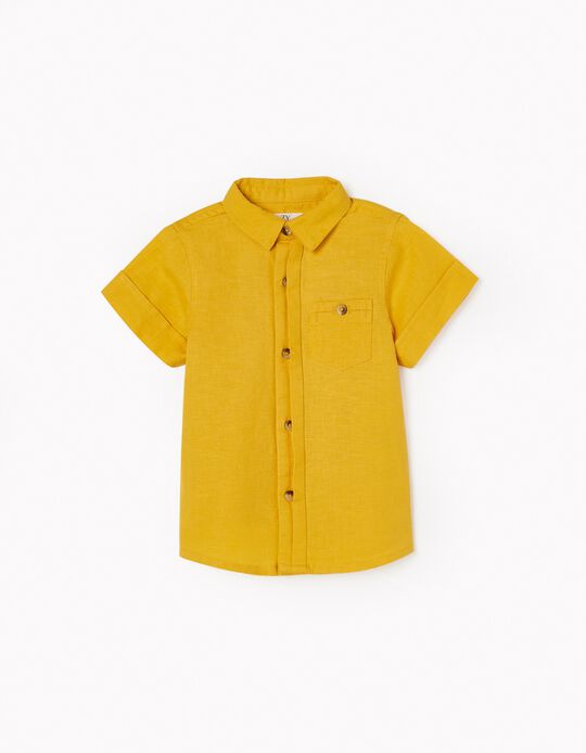 Camisa de Algodón y Lino para Bebé Niño, Amarillo