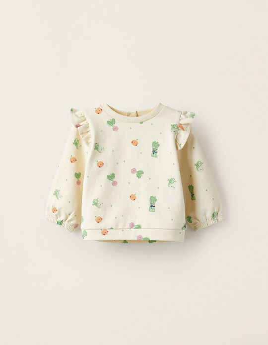 Camiseta de Manga Larga para Bebé Niña 'Legumbres y Vegetales', Beige