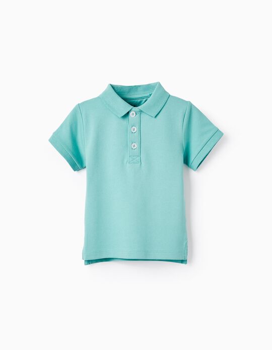 Short Sleeve Cotton Piqué Polo for Baby Boys, Turquoise
