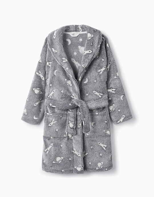 Coral Fleece Robe for Boys 'Space', Grey