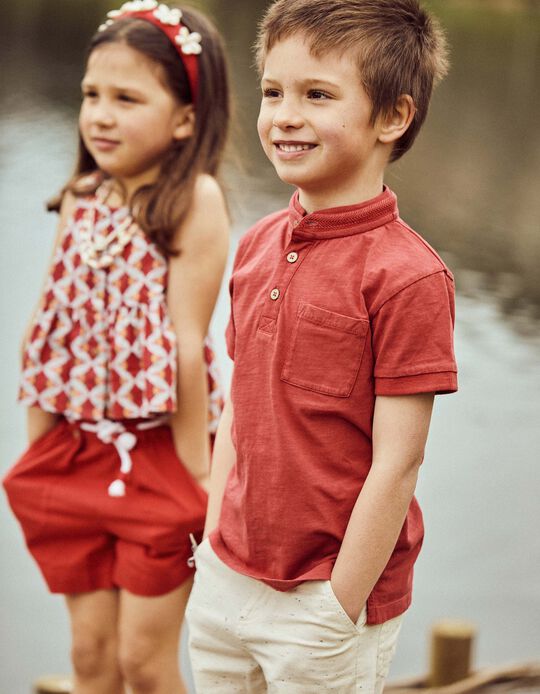 Polo with Mao Collar for Boys, Red