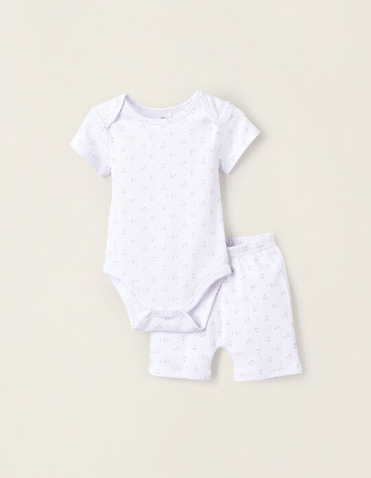 Body + Short en Coton pour Bébé Fille 'Fleurs', Blanc