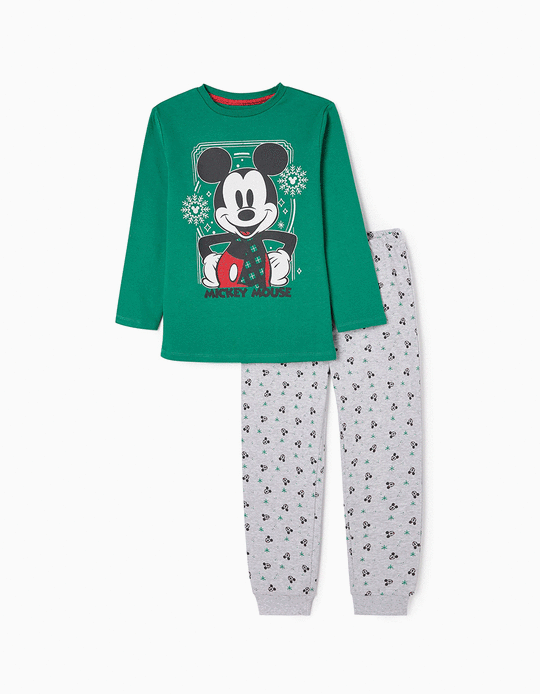 Pyjama en Coton Garçon 'Mickey', Vert/Gris