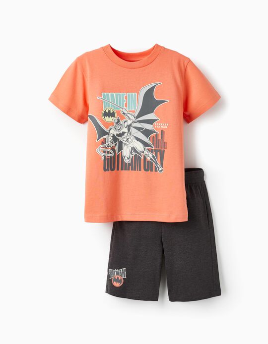 Camiseta + Pantalones Cortos de Algodón para Niño 'Batman', Naranja/Gris Oscuro