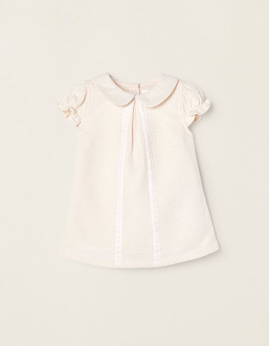 Cotton Dress with English Embroidery for Newborns, Pink