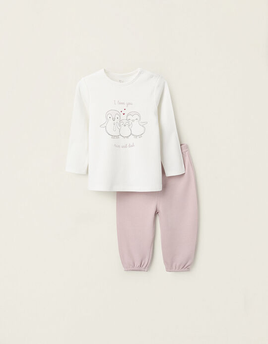 Comprar Online Pijama de Algodão para Bebé Menina 'Mum & Dad', Rosa/Branco