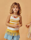 Crochet Striped Top for Girls, White/Yellow