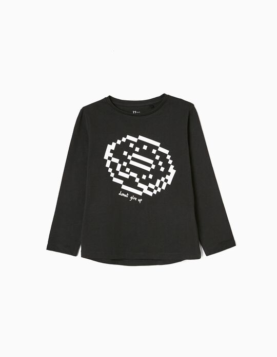 Long Sleeve Cotton T-shirt for Girls 'Donut', Black