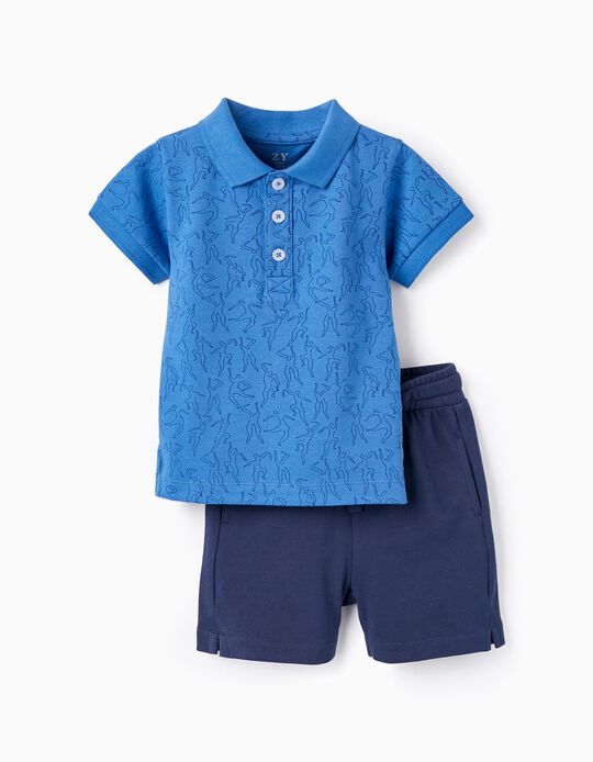 Polo T-shirt + Cotton Shorts for Baby Boys, Blue