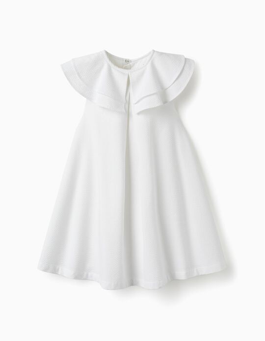 Cotton Dress with Ruffles for Girls 'Special Days', White