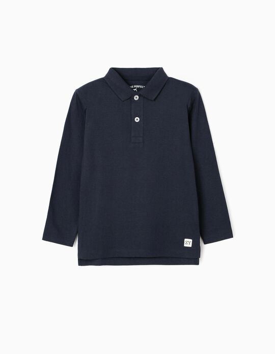 Long-Sleeved Polo Shirt for Boys, Dark Blue