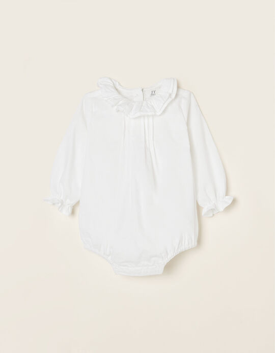 Cotton Blouse-Bodysuit for Newborn Baby Girls, White