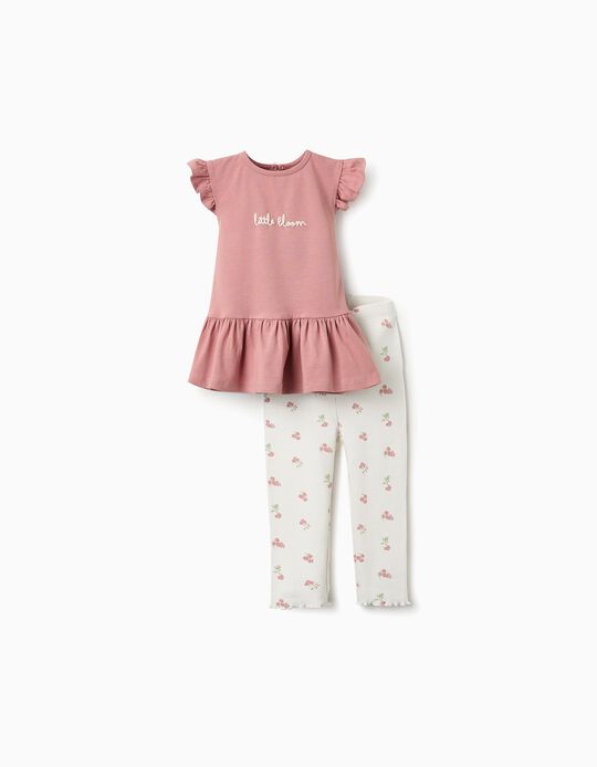Comprar Online Top + Calças Caneladas Floral para Bebé Menina, Rosa/Branco