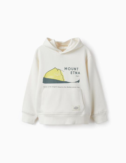 Cotton Hooded Sweatshirt for Boys 'Mount Etna, Italy', White