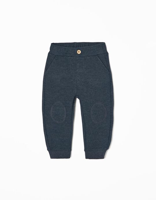 Waffle Joggers in Cotton for Baby Boys, Dark Blue