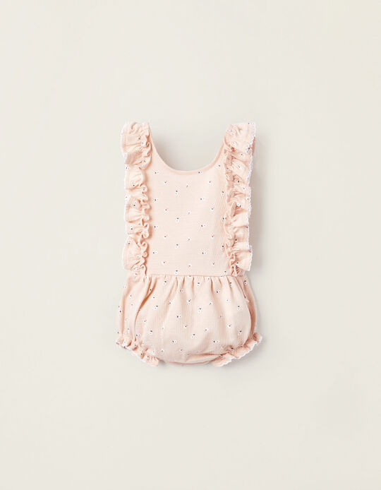 Floral Jumpsuit for Newborn Girls, Coral