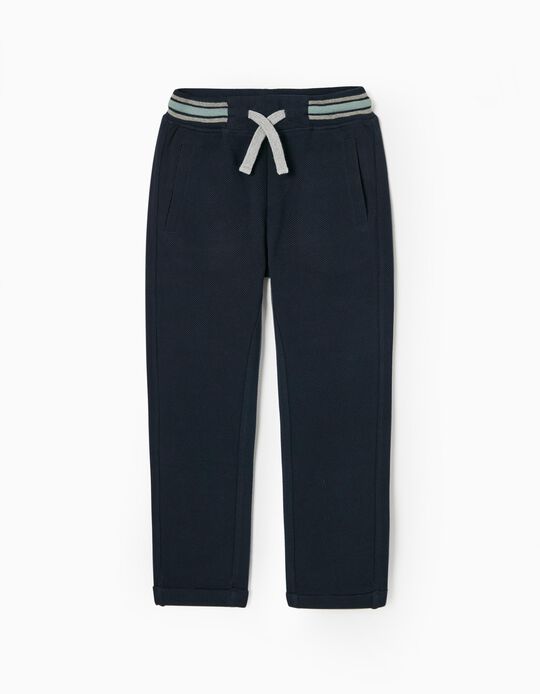 Pantalón de Punto Piqué y Algodón para Niño 'Slim Fit', Azul Oscuro