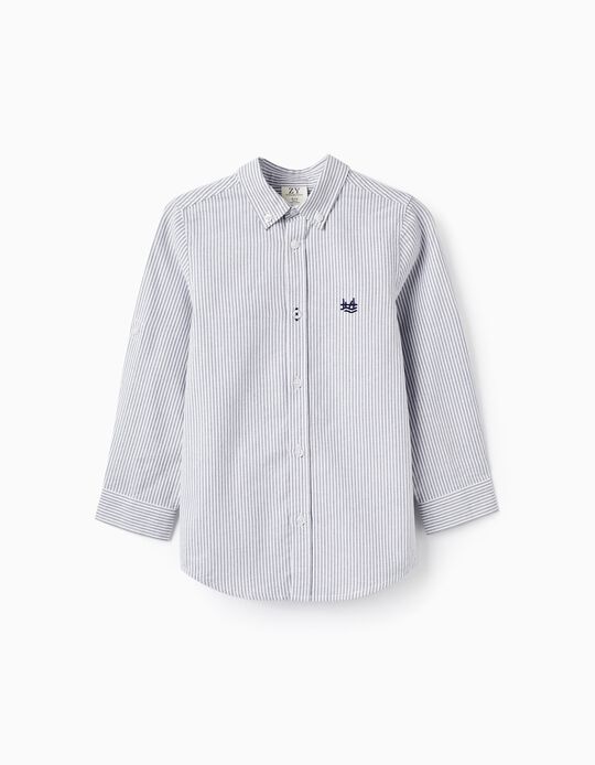 Comprar Online Camisa de Algodão às Riscas para Menino, Branco/Cinza