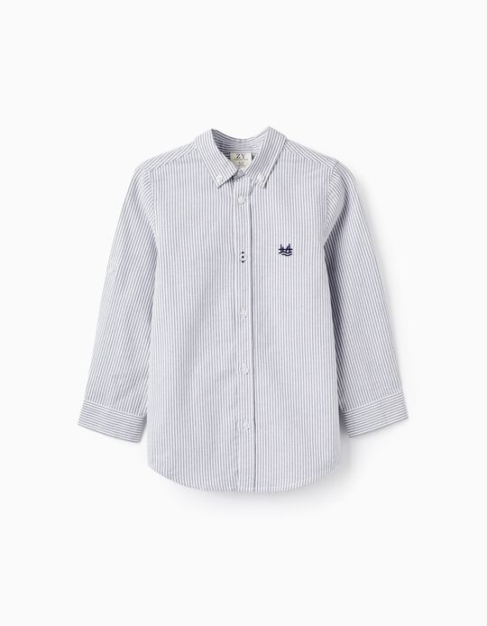 Comprar Online Camisa de Algodón a Rayas para Niño, Blanco/Gris